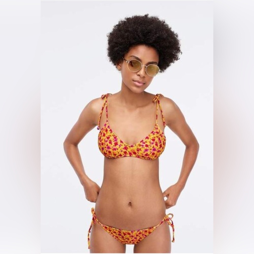 J. Crew Tie-Shoulder French Bikini Top & String Hipster Bikini Bottom Size M